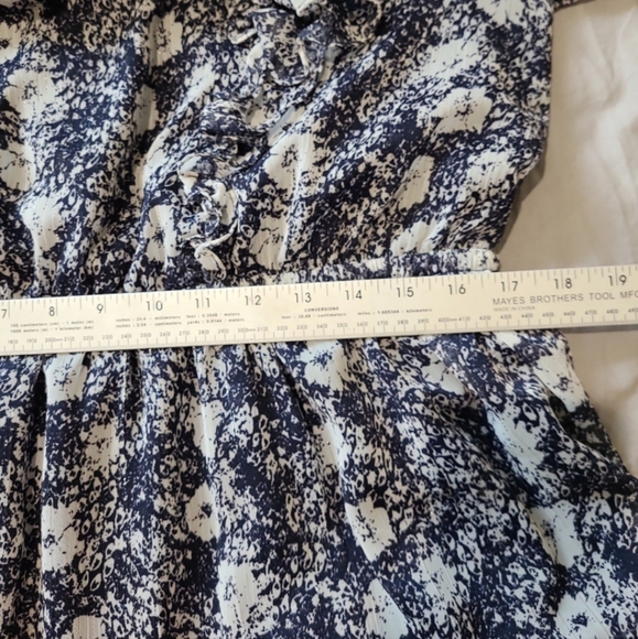 Rachel Parcell Dress Women SZ large blue floral with Metallic flowy ruffle - Picture 10 of 12